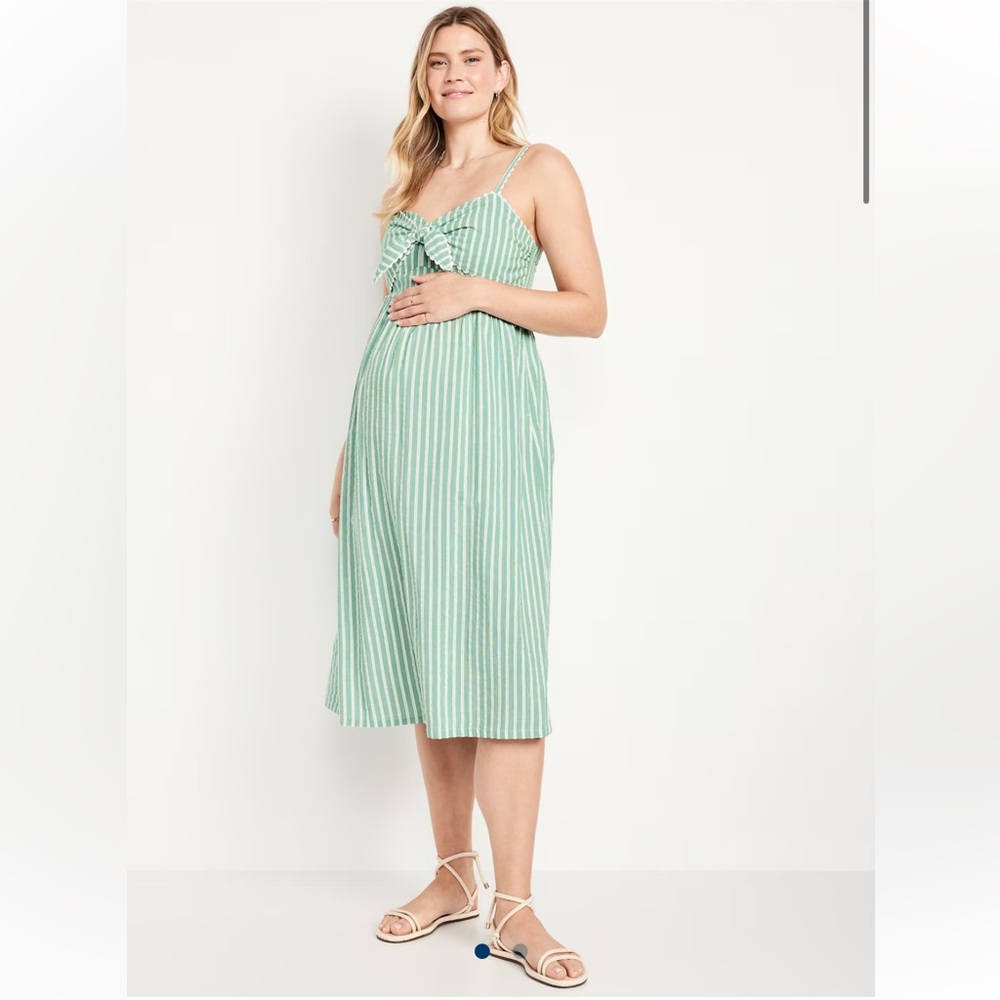 Old Navy Green Striped Midi Dress